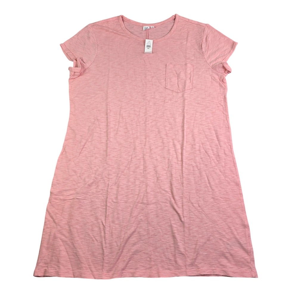 GAP T-Shirt Dress Women XXL Pink Slub Cotton Pocket Short Sleeve Lounge Cozy New
